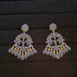 Elegant Blue and Gold Floral Earrings